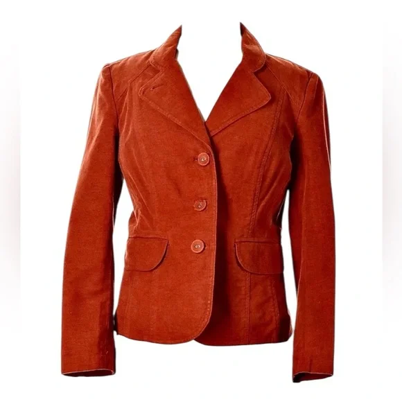 J. JILL Women’s Brushed Cotton Burnt Orange Blazer Jacket Size 4 Earthy Fall - Picture 1 of 11